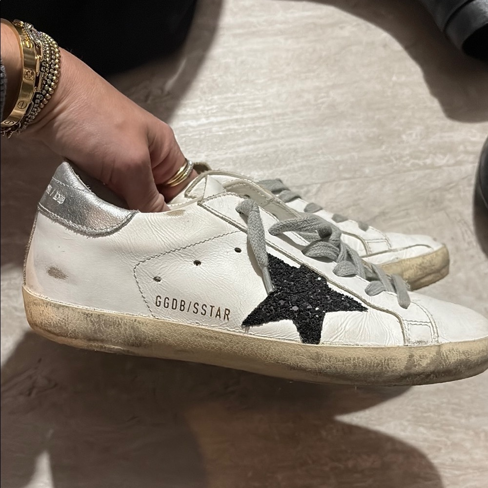 Golden Goose White and Silver Sneakers size 35